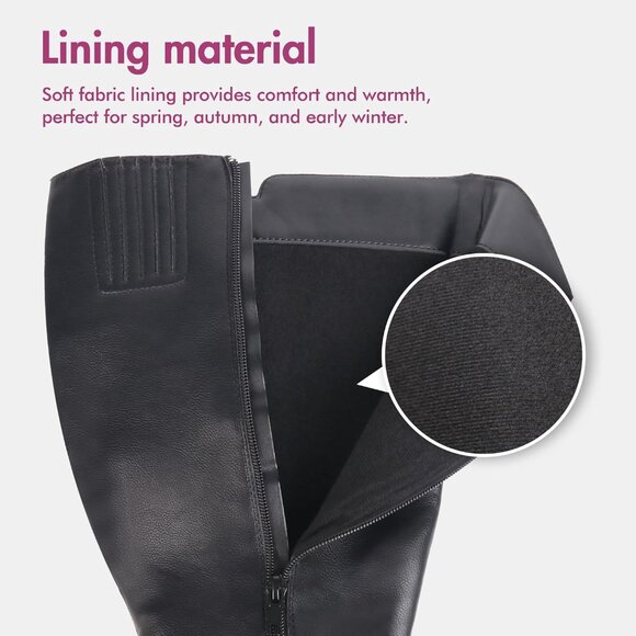 ⚡Women's Black Comfort Extra Wide Calf Pull On Side Zipper Knee High Boots - Picture 5 of 6